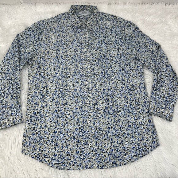 Nick Graham Men’s Blue Everywhere Floral Casual Button Down Shirt L/32-33 16.5 - Picture 2 of 10